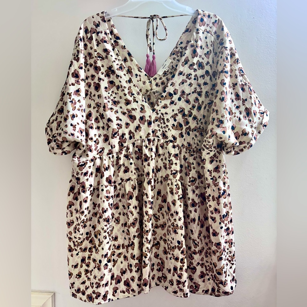 Entro Cream and Brown Leopard Print Babydoll Blouse